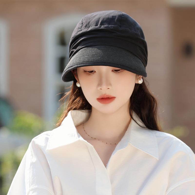 Nouveaux chapeaux de printemps et d'été, tempérament polyvalent pour femmes, chapeau de soleil plissé au sens avancé, chapeau de soleil respirant et protégeant du soleil pour voyage en extérieur