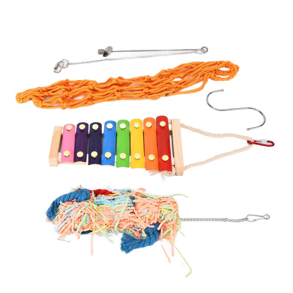 4 Stück Hühnerspielzeug Vogel Xylophon Netzbeutel Hängender Halter Schaukelspielzeug für Huhn Ente Ara Papageien