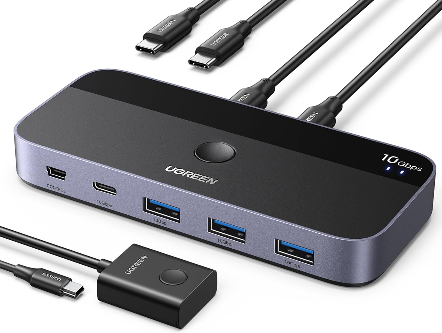 

UGREEN 10Gbps USB Share A Devices Between Two Switcher for Switches Compatible with Two Includes Two Cables Remote USB-C Switcher, 3.2, USB-C & PCs,