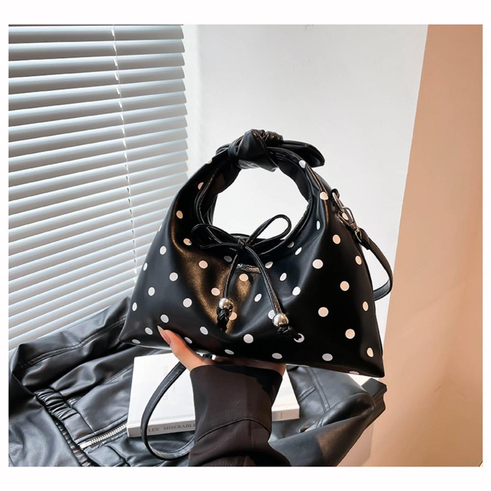 Women'S Versatile Bag Retro Leather Shoulder Bag Bow Tie Crossbody Bag Niche Polka Dot Handbag For Everyday Casual Gatherings