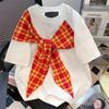 Women's Summer Plaid Bow Short Sleeve Korean Tee