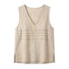 Women Sleeveless V Neck Casual Tank Top Lightweight Linen Blouse Summer Shirt with Pleated Front Design for Daily Wear