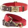 Personalized Leather Dog Collar and Leash Set Custom Engraved Nameplate ID Tag for Small Medium Large Dogs