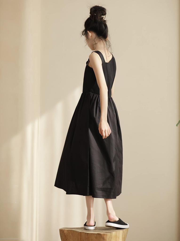 Weileenice Black Recital Size Long Dress with Perfect for and Other Perfect for Girls' Dress, Sleeveless, 140, Off-the-Shoulder Paneling, Weddings,