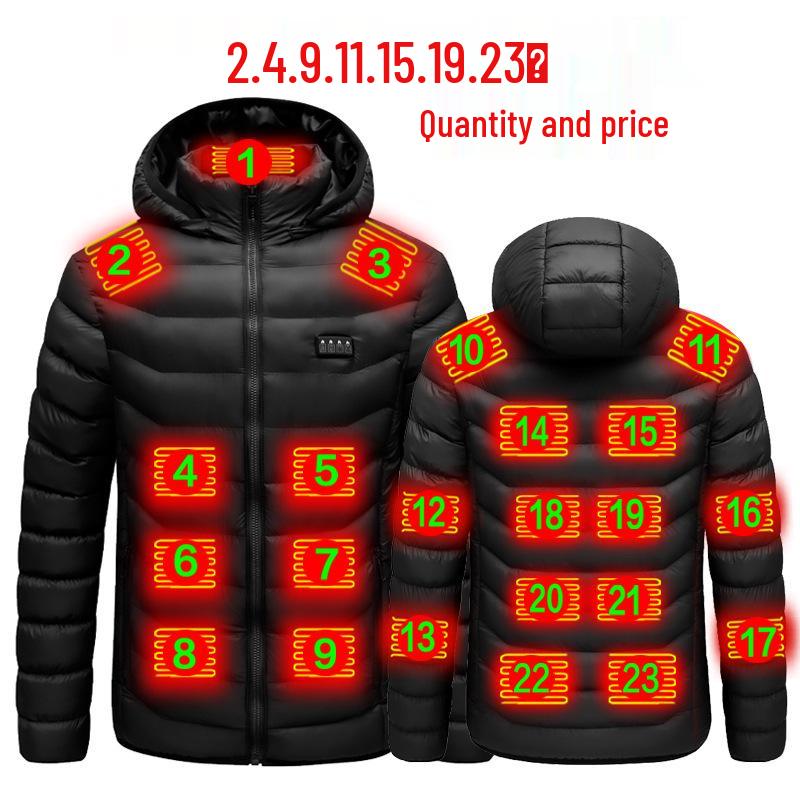 Smart Heated Winter Jacket with Hood for Men, Thick Warm Cotton, USB Charging