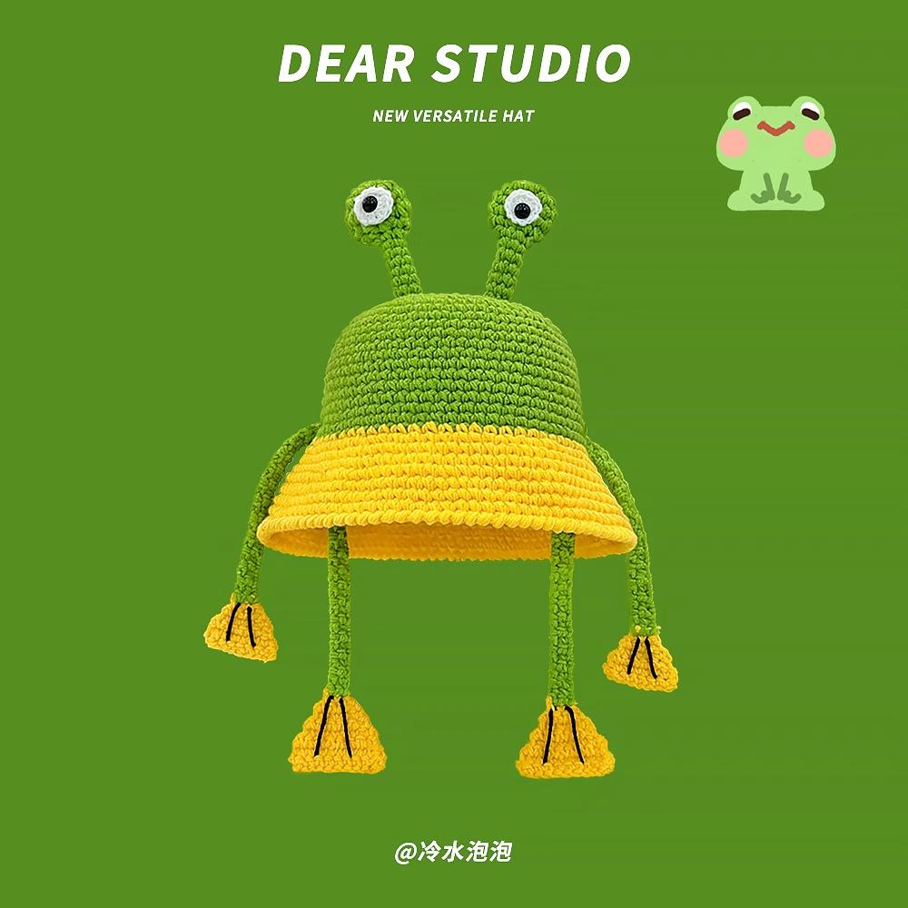 

Супер милая забавная шапка женская ручной работы вязаная с защитой ушей зимняя теплая лягушка шерстяная шапка One Size