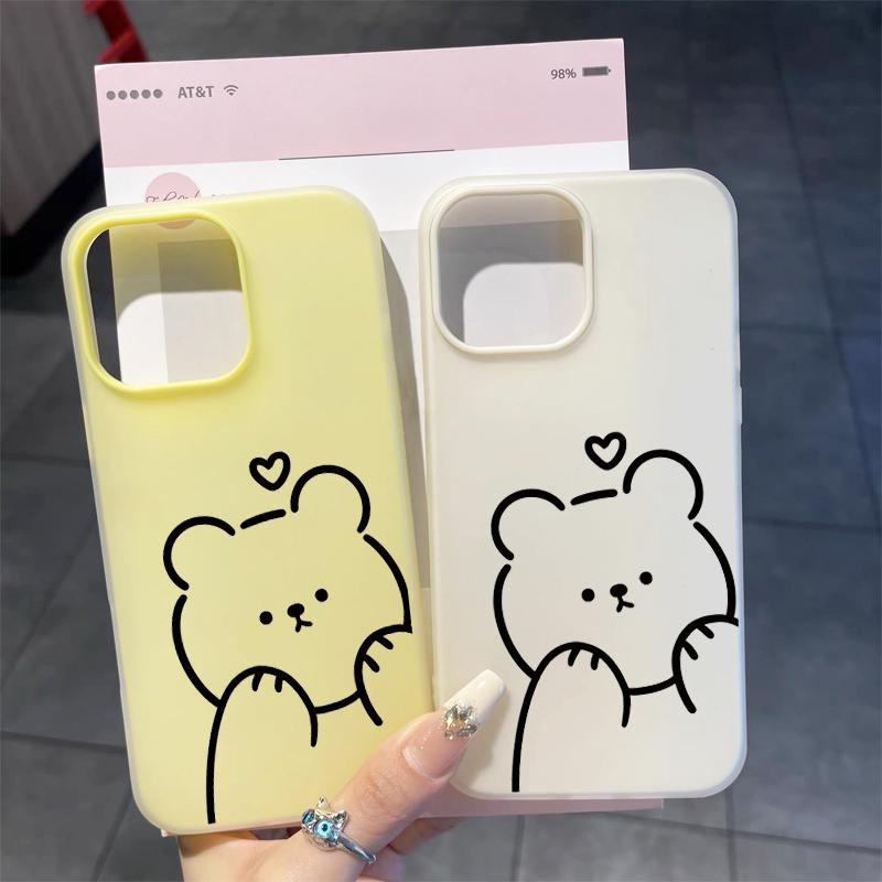 Cute Cartoon Lines Bear Phone Case For Xiaomi Mi 15T Pro Poco M6 X7 X6 X5 Pro 4G 5G 2 in 1 Candy Colors Protection Soft Cover