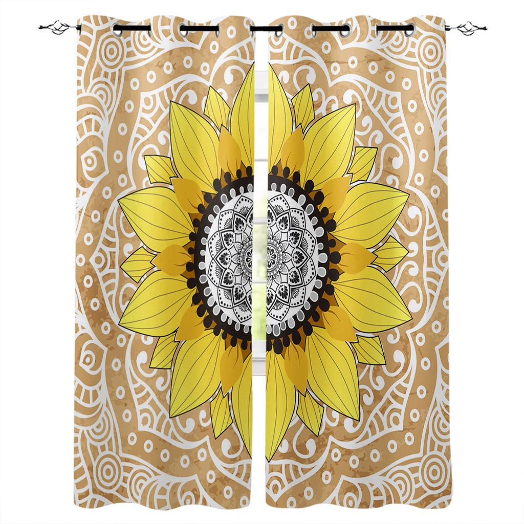 Sunflower And Mandala Teal Green Kitchen Curtains Bedroom Decor Items Curtain Panel Window Curtains for Living Room
