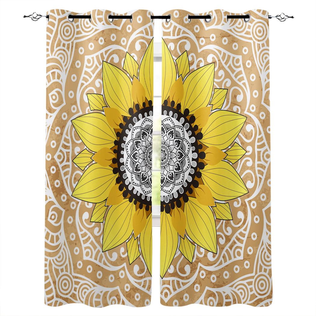Подсолнух и мандала сине-зеленые кухонные шторы — фото 10