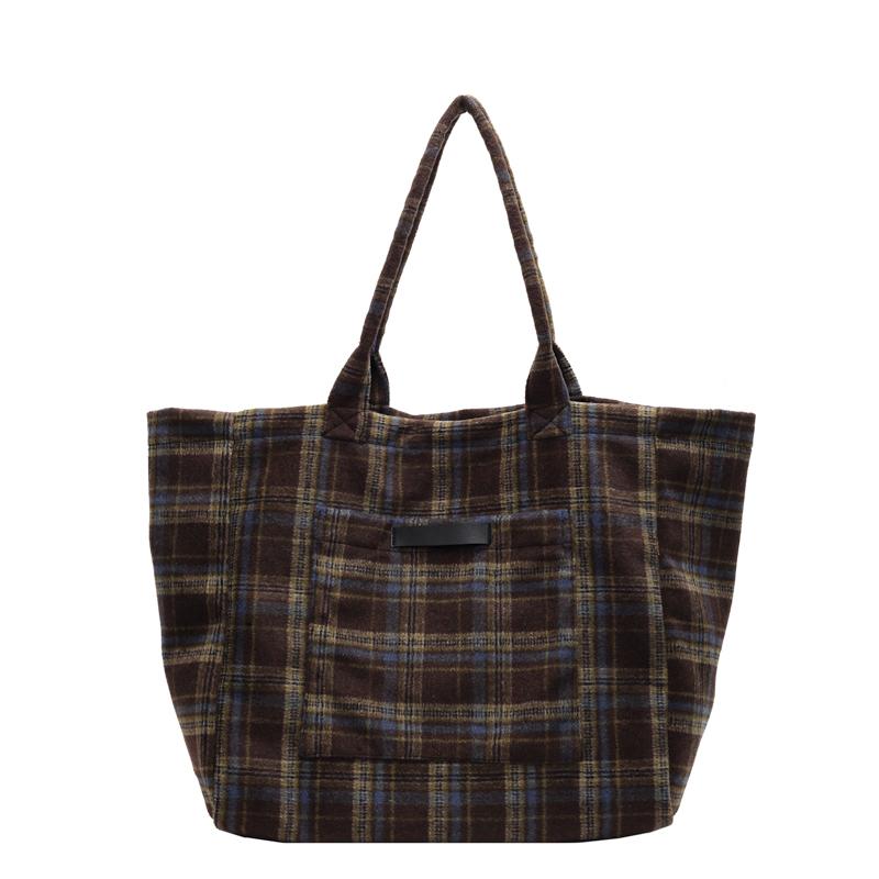 Woolen Plaid Big Bag Women's Portable Tote Bag Commuter Shoulder Bag
