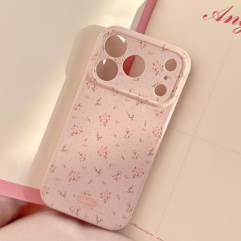 Pink Floral Candy Color Soft Heart Relief Side Phone Case For iPhone 11 12 13 14 15 16 17 Pro Max Air 14 Plus Shockproof Cover
