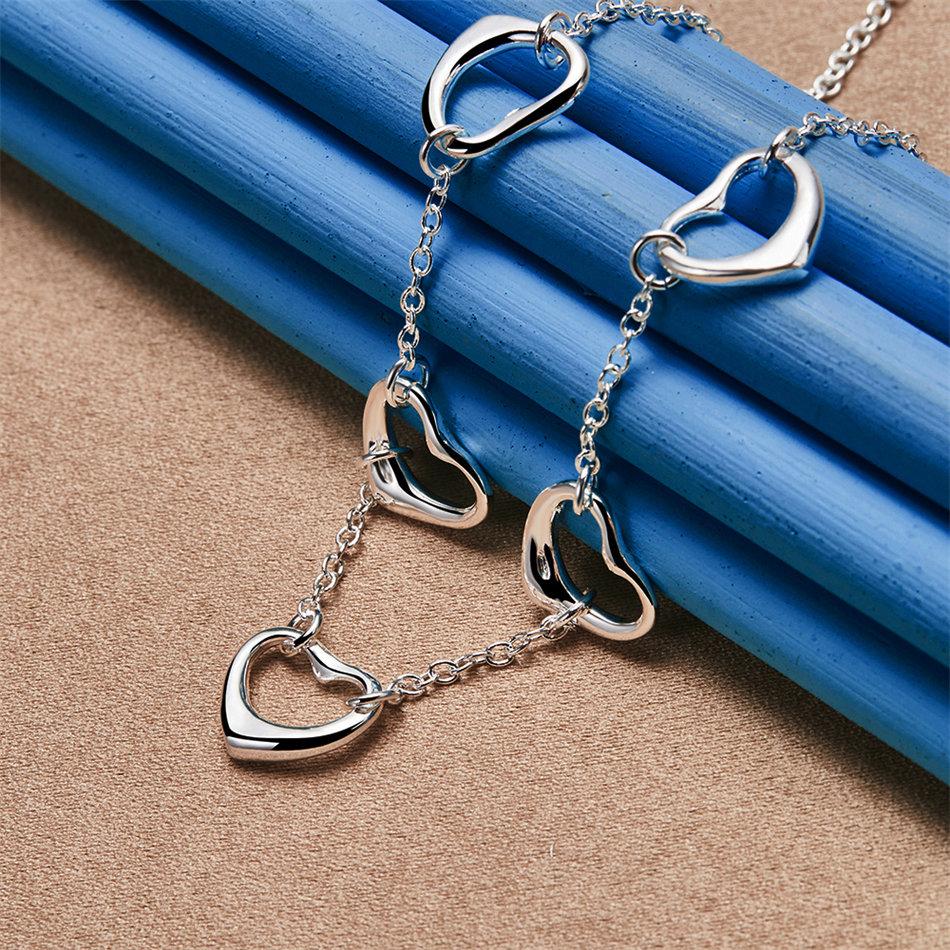 Charming 925 Sterling Silver Exquisite Hollow Heart Necklace Women's Fashion Party Wedding Gift Jewelry