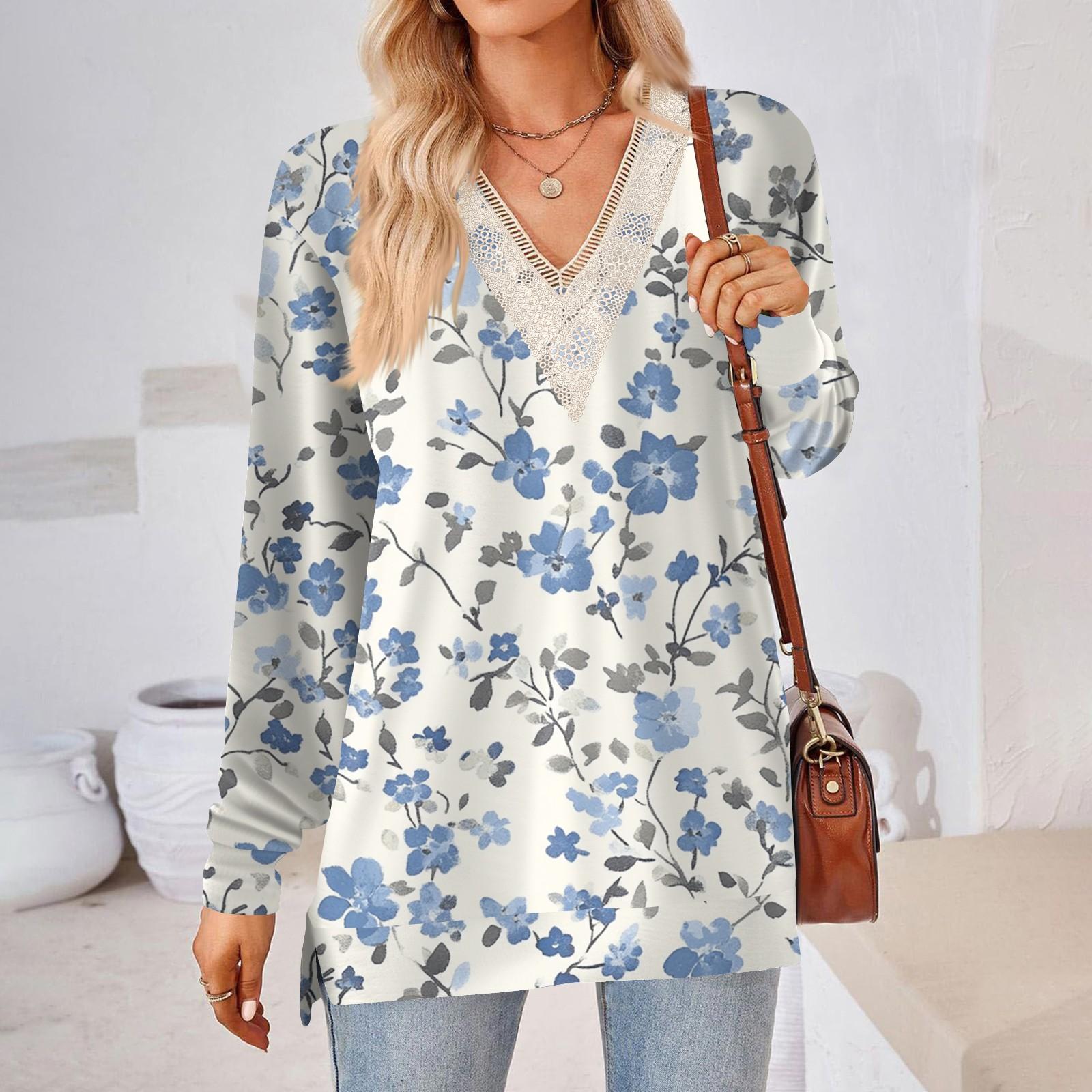 

Женские топы Свободные свободные футболки с длинными рукавами контрастного цвета и разрезом Женские топы XL небесно-голубой