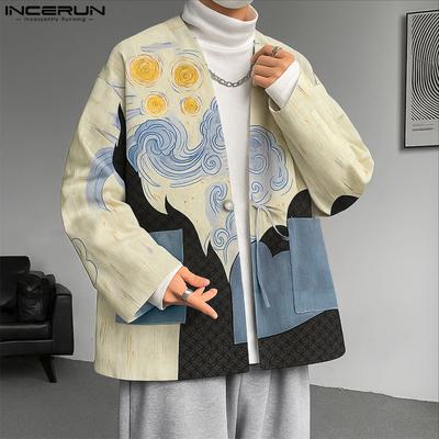 Cárdigan Casual Suelto para Hombre de Manga Larga Abierto por Delante con Estampado para Primavera