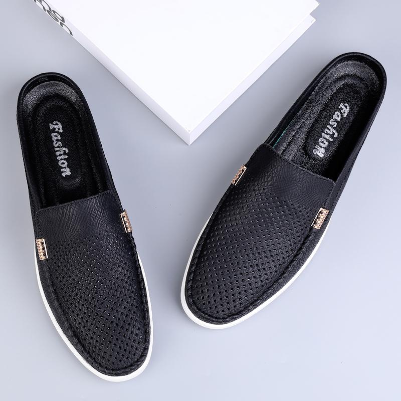 Designer Men Casual Shoes Luxury Brand High Quality Breathable Hollow Out Leather Slipper Mans Loafers Summer Half Shoes For Men