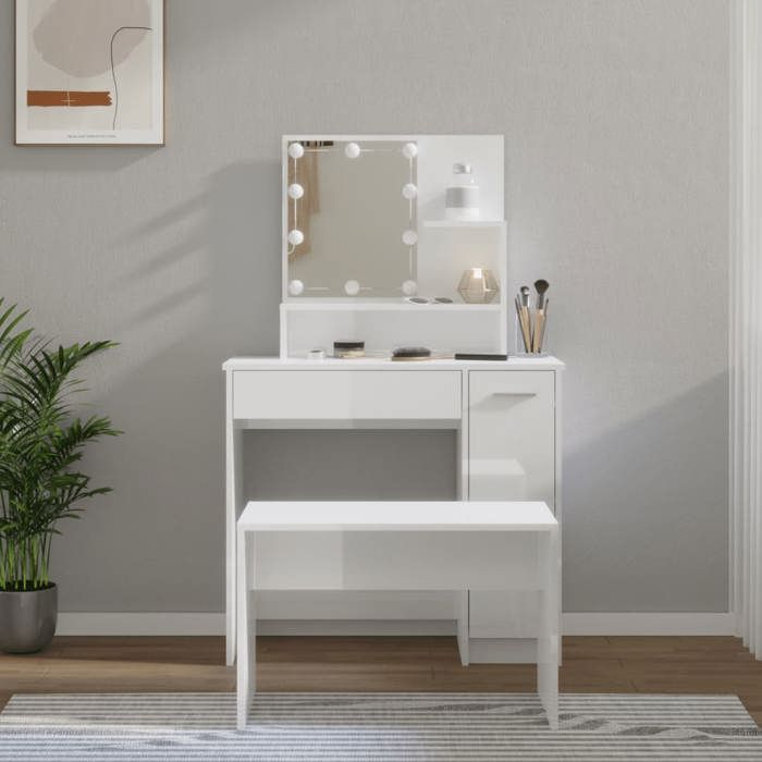 VidaXL Ensemble de Coiffeuse avec LED Table Cosmétique Coiffeuse de Maquillage Table à Bijoux Chambre à Coucher Blanc 3114119