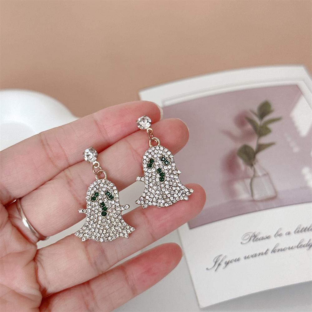 Halloween Grün CZ Geist Gruselige Grimasse Ohrstecker Dunkler Totenkopf Hänger Festivals Party Ohrringe Für Frauen Mädchen Ein Geschenk