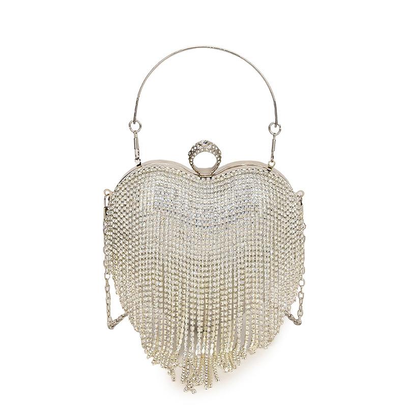 Genți Europeană și Americană cu franjuri geantă de seară 2025 nouă pentru femei versatilă cu lanț crossbody portabilă geantă cutie inimă