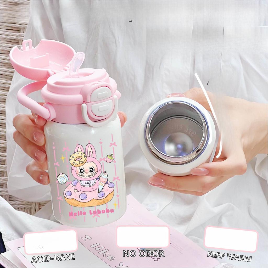 Cute Portable Handle Water Cup, Children's Insulated Cup, Special Straw Cup for Boys, Girls and Students To Go To School