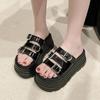Fashion 8cm Microfiber Synthetic Leather Flats Summer Outside Peep Toe Women Sandal Slippers Woman Pumps High Platform Wedge Shoes