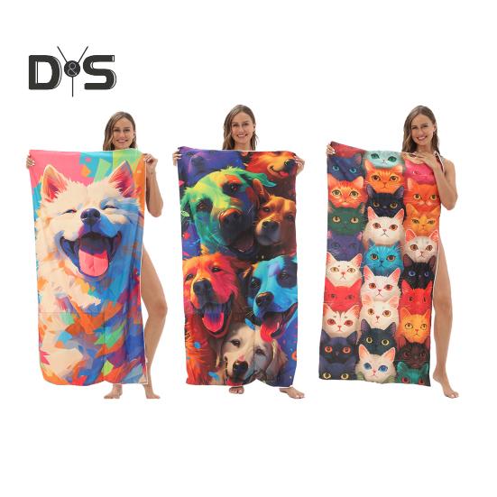 Ręcznik plażowy z mikrofibry, składany, lekki, bez piasku, szybkoschnący, chłonny, cienki, kompaktowy, 2 w 1, plecak do przechowywania ręczników