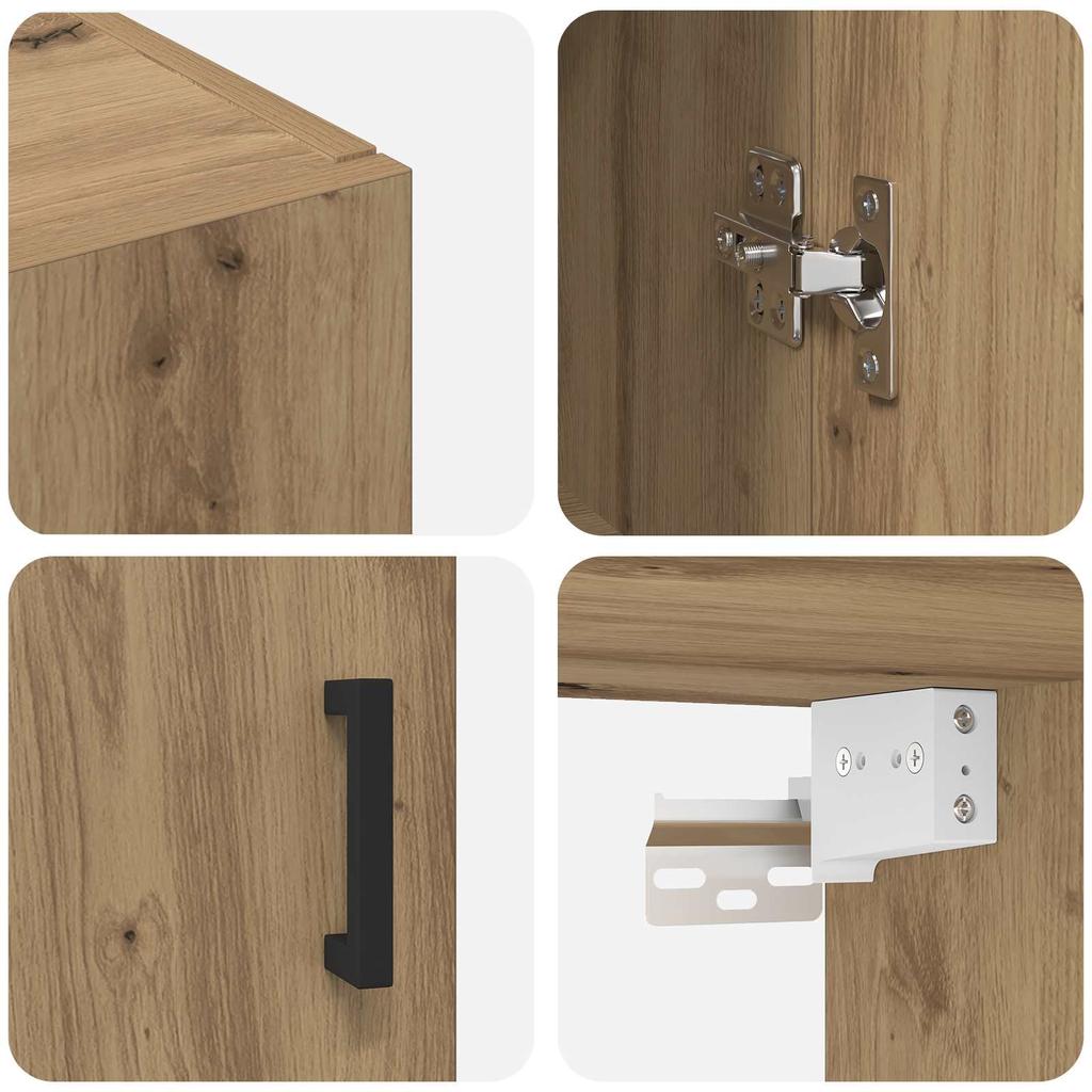 Wall Cabinet Set 2 Pcs Artisan Oak Finish 69.5 X 34 X 90 Cm Engineered Wood