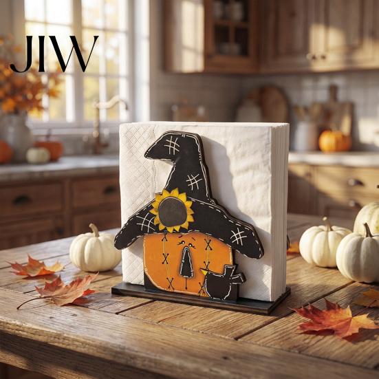 Kitchen Countertop Accessory Halloween Wooden Napkin Holder, Ghost Pumpkin Decorative Tabletop Tissue Dispenser, Dining Table Centerpiece Paper