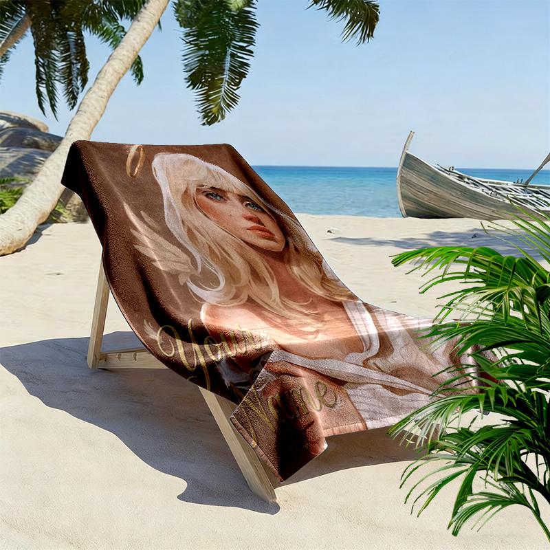 Custom Name Billie Eilish Print Beach Towel, Large Soft Quick Dry Towel for Beach Camping Swimming -HE182