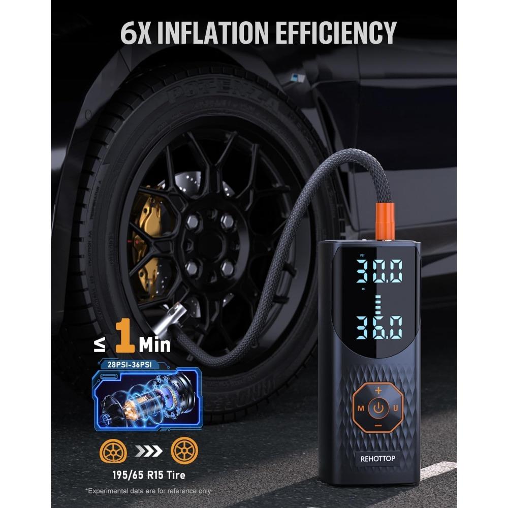 

Tire Inflator Portable Air Compressor, 160PSI Cordless Air Pump for Car Tires,6X Faster Inflation Air Compressor with Tire Gauge чорний