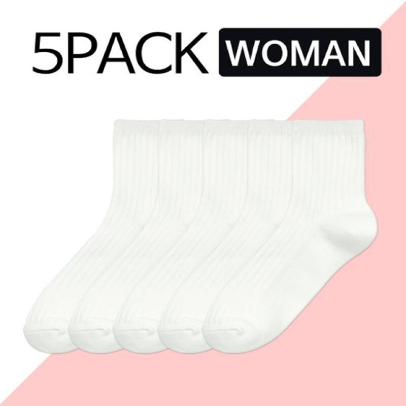 [5PACKS] Women s Plain Basic Mid-Calf Socks - White White 5-legged