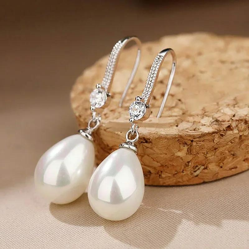 New Temperament Simple Water Drop Shape Simulation Freshwater Pearl Drop Earrings Female Exquisite High-end Pearl Earrings