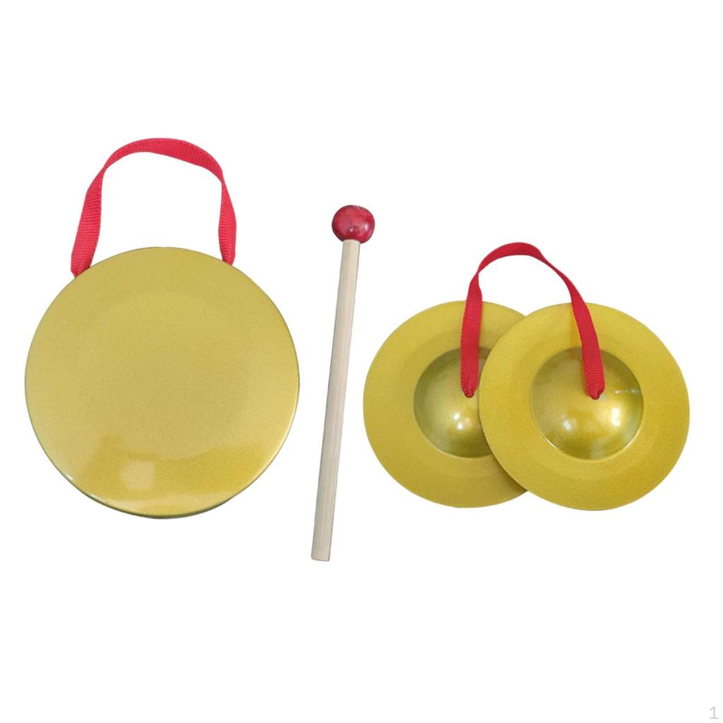 Gong Instrument Mini Finger Cymbals Percussion Brass with Mallet for Parties