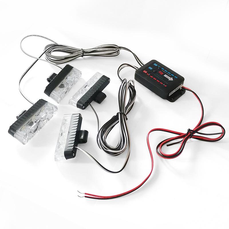 Modificação de carro controle remoto com fio 12V um a quatro vermelho e azul clipe de grade intermediária luz estroboscópica 12V, LED super brilhante e de alta potência