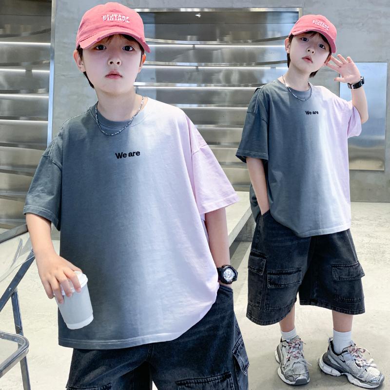 Boys' handsome short sleeved T-shirt 2026 new style big children's summer clothes half sleeved summer top boys' T-shirt trendy T