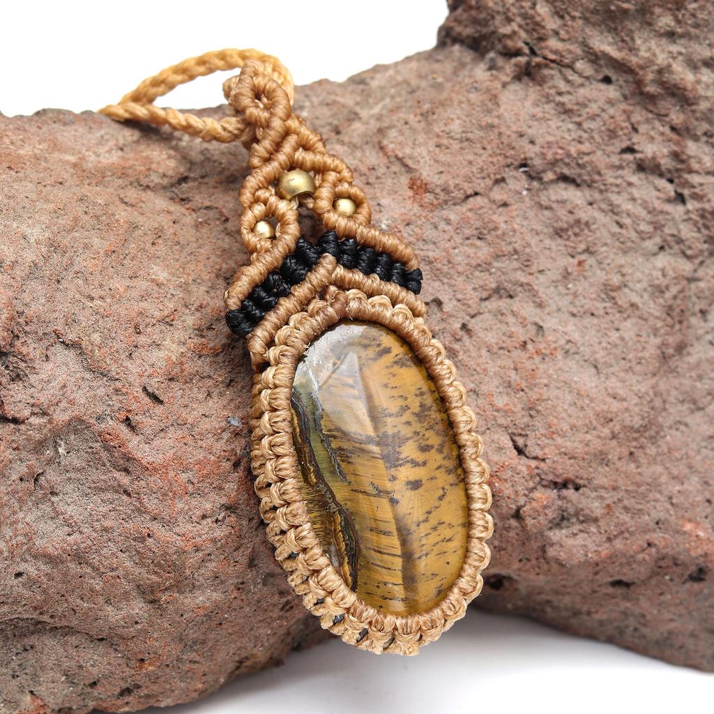 Fir Macrame Piatră Prețioasă Bijuterii Handmade 20-36'' Ad Colier Etnic Ochi de Tigru