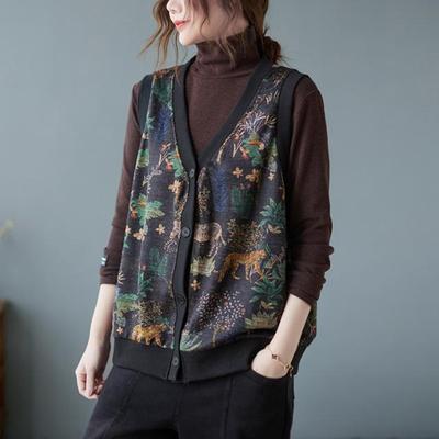 Gilet pour femme en coton automne hiver sans manches, pull tricoté, surdimensionné, épais, décontracté, col en V