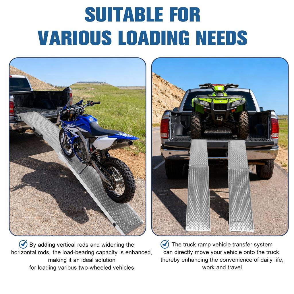 2Pcs 85inch Aluminum Folding Loading Ramps with Handle Foldable Truck Loading Ramps for Motorcycles Lawn Mowers UTVs and More