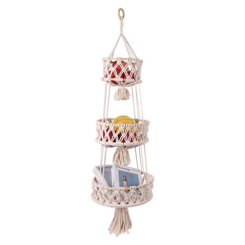 Hanging Basket Hollow Woven Cotton Rope Handmade Storage Flowerpot Net Plant Hanger for Home Garden Decoration Organizer
