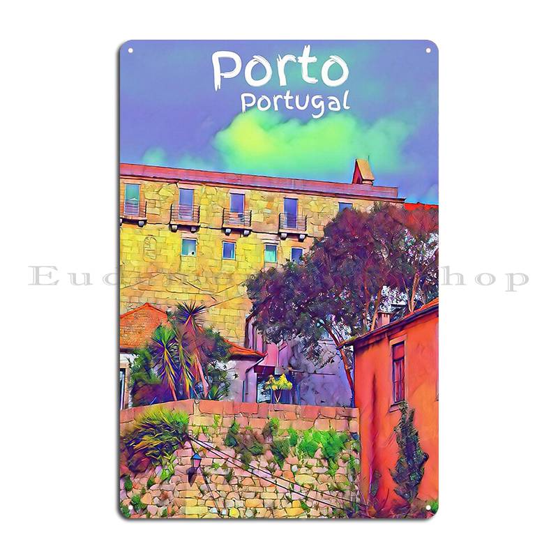 Porto Tranquility Vintage Church And Tramway Illustration Portugal Europe fridge magnet Portugal Metal Cinema Tin Sign Poster 20x30cm(7.8x11.8inch)