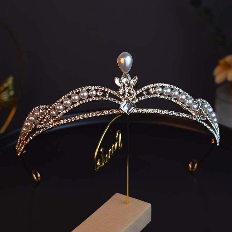Crown Bride Headwear Crystal Hair Band Birthday Crown Pearl Hair Accessory Hair Crown Photo and Portrait Accessories Light Luxury Style