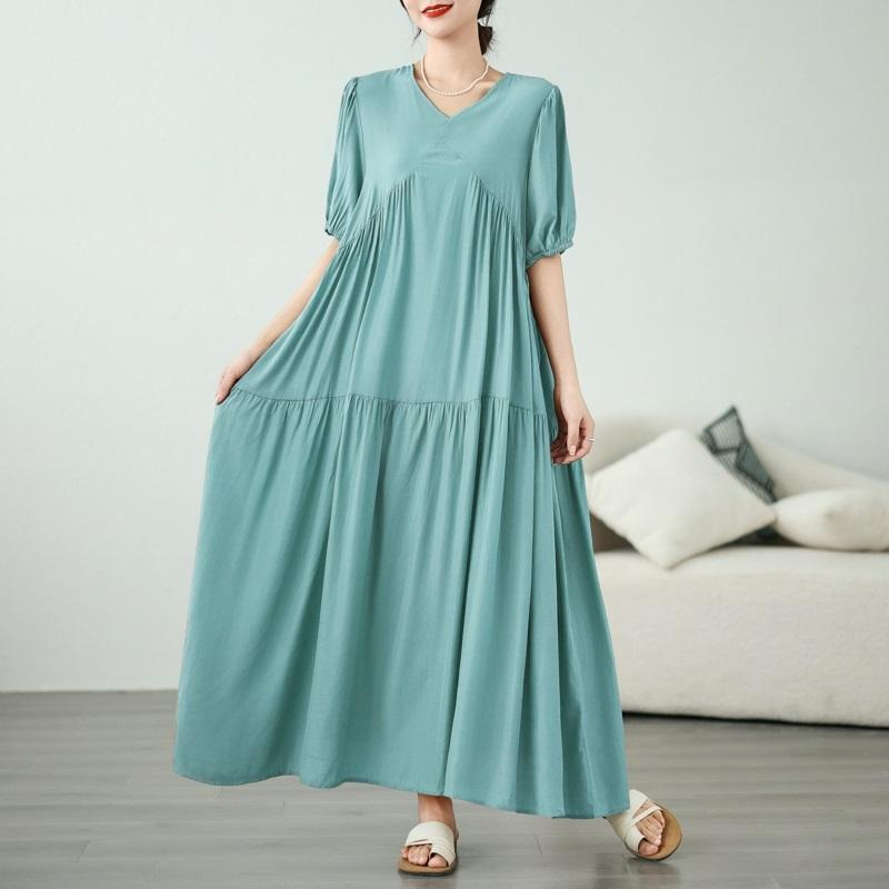 Short Sleeve Rayon Plus Size Vintage New In Dresses for Women Casual Loose Long Summer Dress