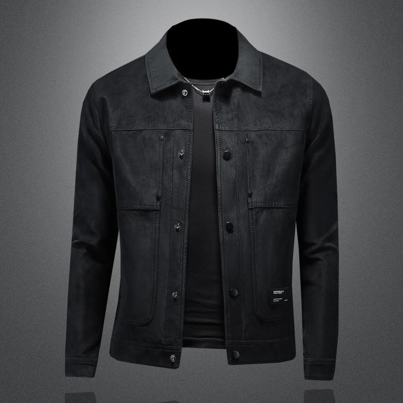 

2025 Новый стиль Мужская кожаная куртка с лацканами Модная мотоциклетная приталенная Универсальная кожаная верхняя одежда 5806 M чёрный