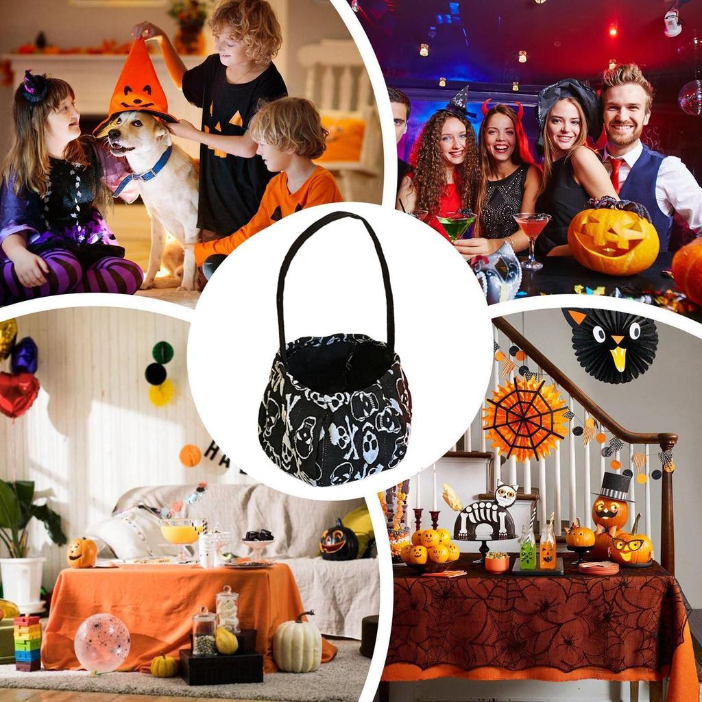 Halloween Bucket Children's Candy Basket Trick-or-Treat Bag Festival Decoration For Night Outdoor Adventures Kids Family Cosplay