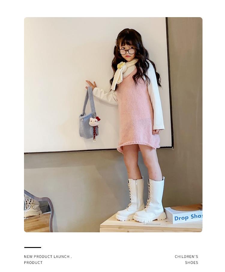 Stivali alti in pelle antiscivolo per bambini con cerniere laterali, Primavera/Autunno, Resistenti all'usura, Dr. Ispirate a Martens, Disponibili in Bianco Sporco e Nero.