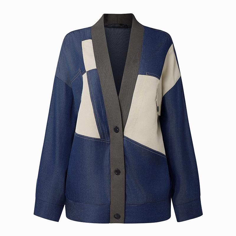 ZANZEA Women Casual V-Neck Loose Long Sleeve Patchwork Cardigan Blouse