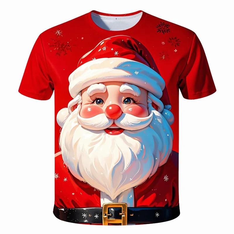 

Новая модная футболка с 3D-принтом «Счастливого Рождества» для мужчин, футболка с коротким рукавом, футболка с забавным рождественским узором, мужская футболка 6XL