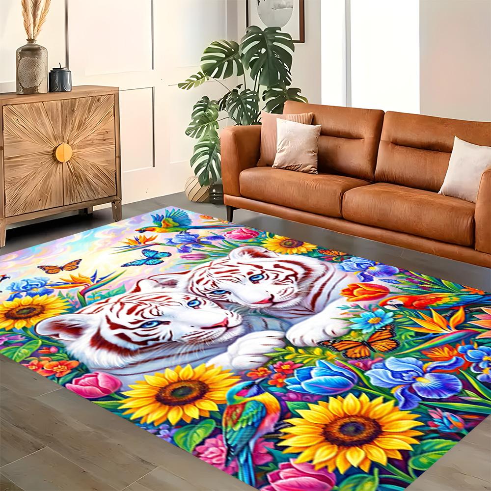 White Tiger Family for Living Room Rug, BedRoom Rug, Study Room Rug, Hallway Decoration, Perfect for Home Decoration or Holiday Gifts