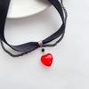 Dark gothic style, black velvet ribbon tassel chain, red heart-shaped pendant, choker collar, neckband, necklace for women