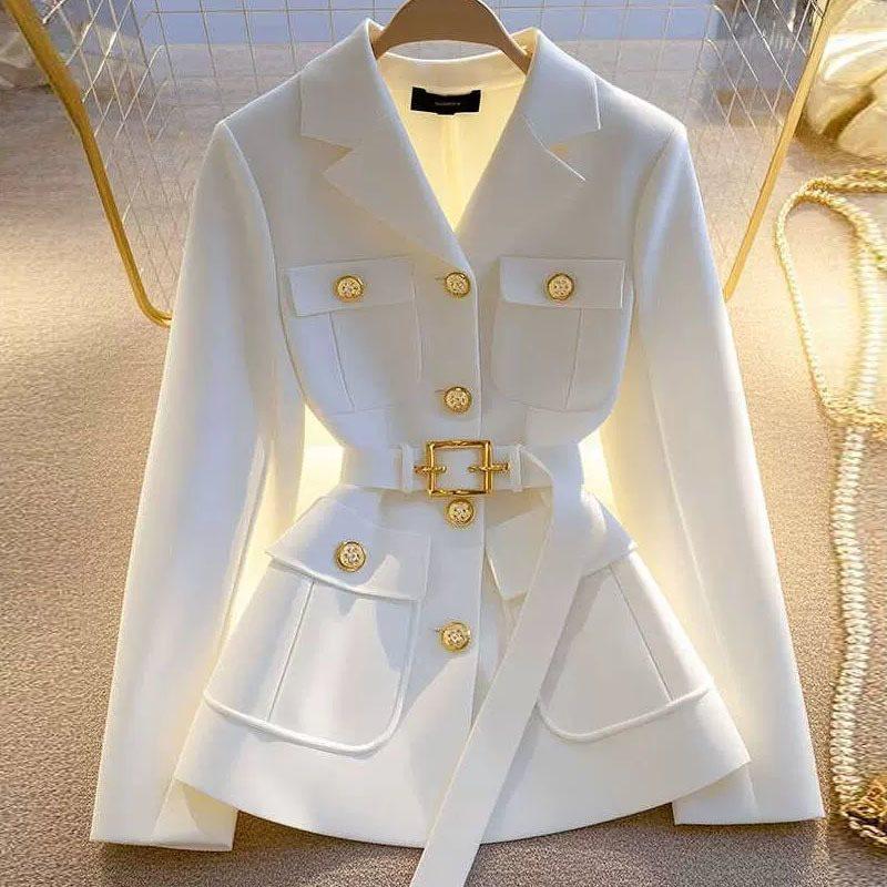 

2024 Ранняя осень Женский белый приталенный блейзер в европейском стиле: Элегантный, Профессиональный, Светский Пиджак XL белый