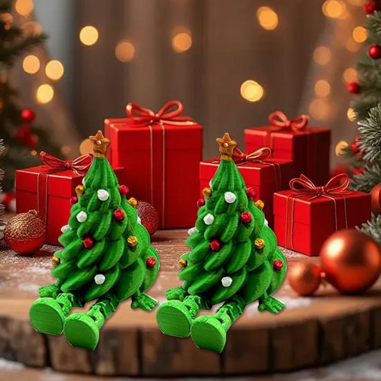 Yousheng Articulated Christmas Tree Shelf Sitter 3D Printed Christmas Tree Desktop Figurine with Movable Joints Cute Holiday Desk Decor for Room